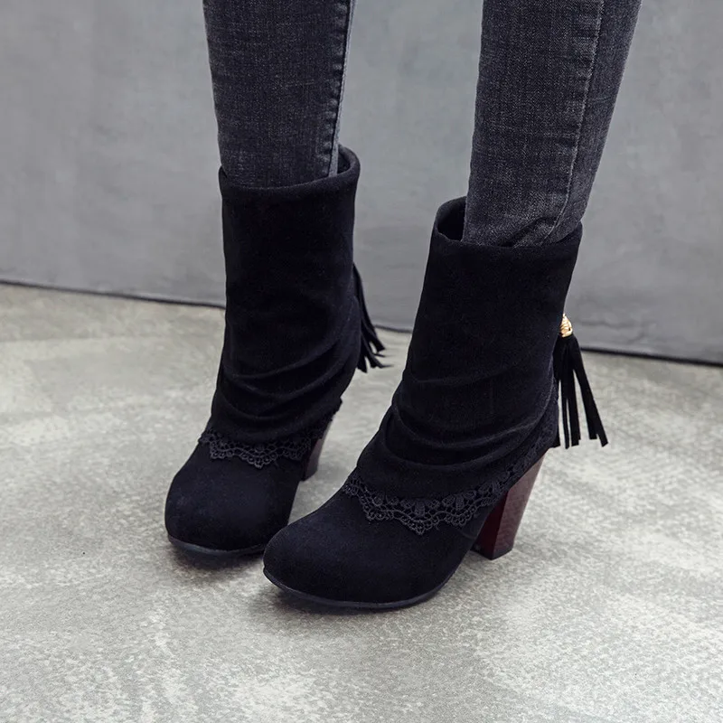 

Smirnova 2020 hot sale women ankle boots lace up round toe high heels shoes slip on fashion classic Chelsea boots woman