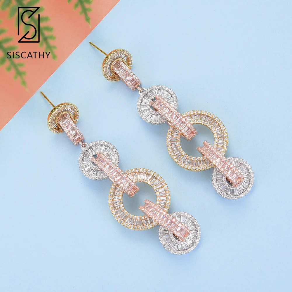 SisCathy 20*74 мм, модная Геометрическая круглая пряжка, большие серьги, нигерийские Дубаи, свадебные ювелирные изделия, длинные висячие серьги для женщин