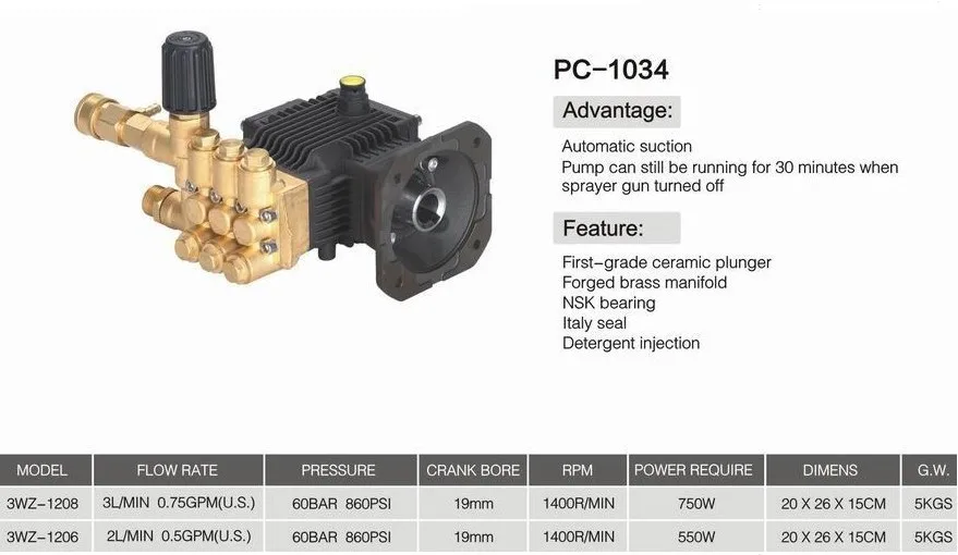 PC 1034 серия полностью медный плунжерный насос высокого давления 60 бар 3 л/мин 750
