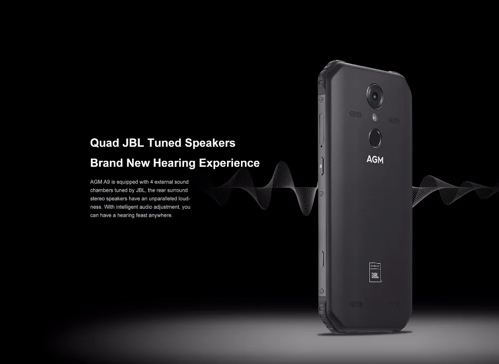 Прочный телефон AGM A9 JBL Co-Branding 5,9" 4 ГБ ОЗУ Android 8,1 5400 мАч IP68 водонепроницаемый мобильный телефон Quad-Box колонки NFC