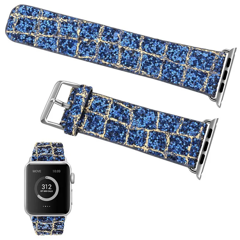 Ремешок из ПУ кожи с блестками для Apple Watch 44/42/40/38 мм Рождественский блестящий
