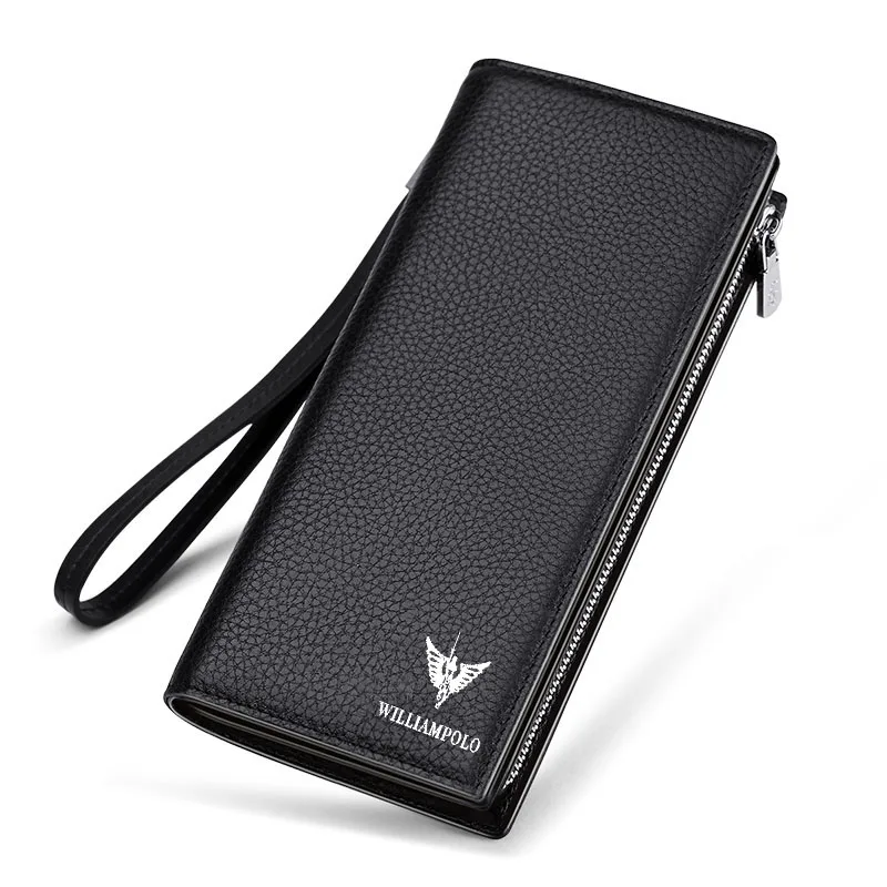 Elegant Black Новинка года. Мужской кошелек на молнии. Дизайнерский Длинный кошелек из натуральной кожи для деловых телефонов. Кошелек-клатч для кредитных карт. Мужской подарок - Цвет: Elegant Black