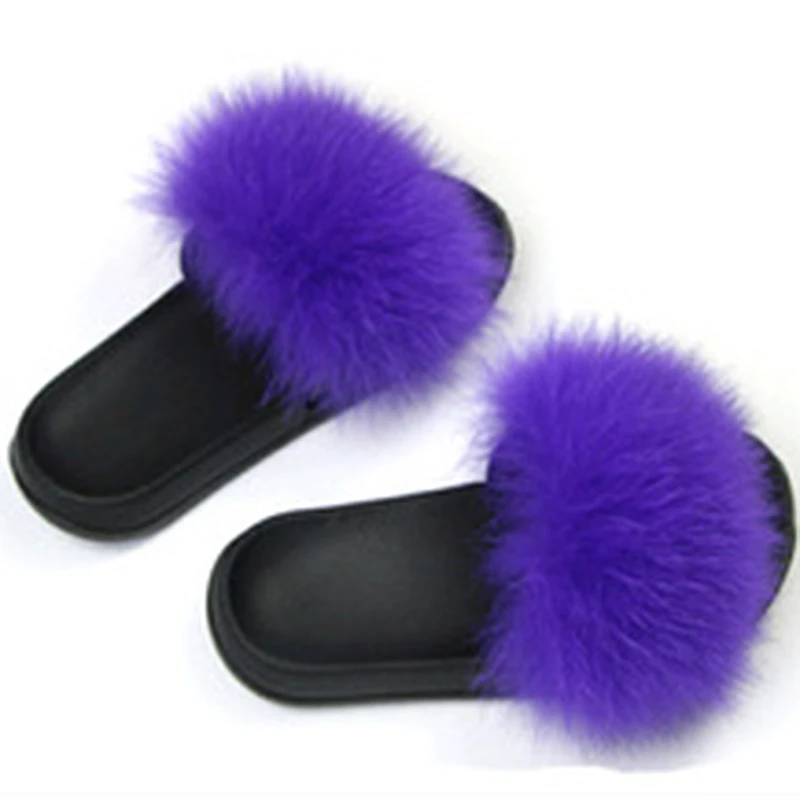 Light purple Coolsa летний Для женщин лиса Мех животных Шлёпанцы для женщин пушистый действительно Мех животных лиса волосы Направляющие плоской подошве плюшевые Обувь дома Сланцы женские пляжные сандалии - Цвет: Light purple