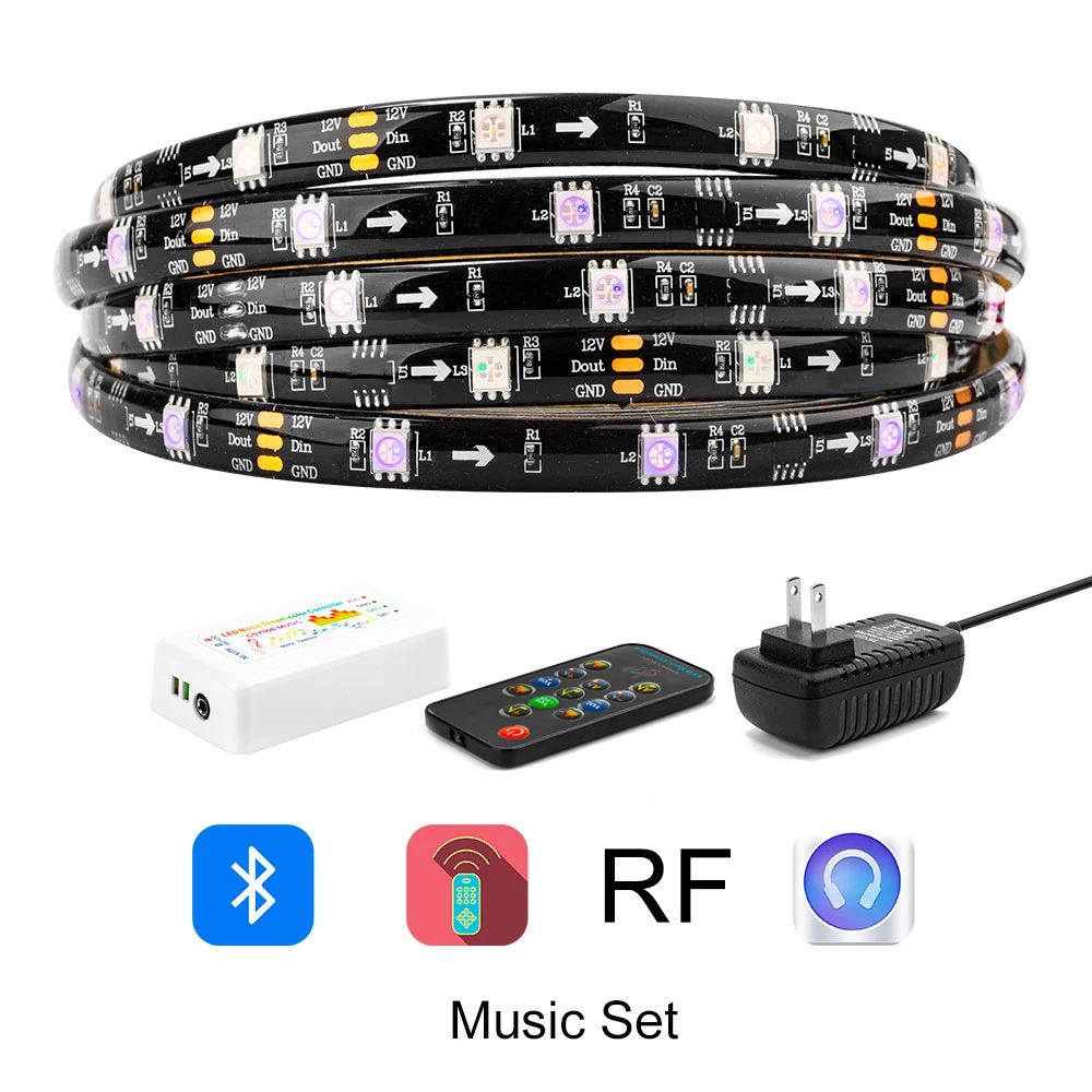 DreamColor набор светодиодных лент 5 м SMD 5050 RGB набор встроенных IC DC12V 150 Светодиодная лента с RF/APP светодиодный контроллер Синхронизация с музыкой IP65
