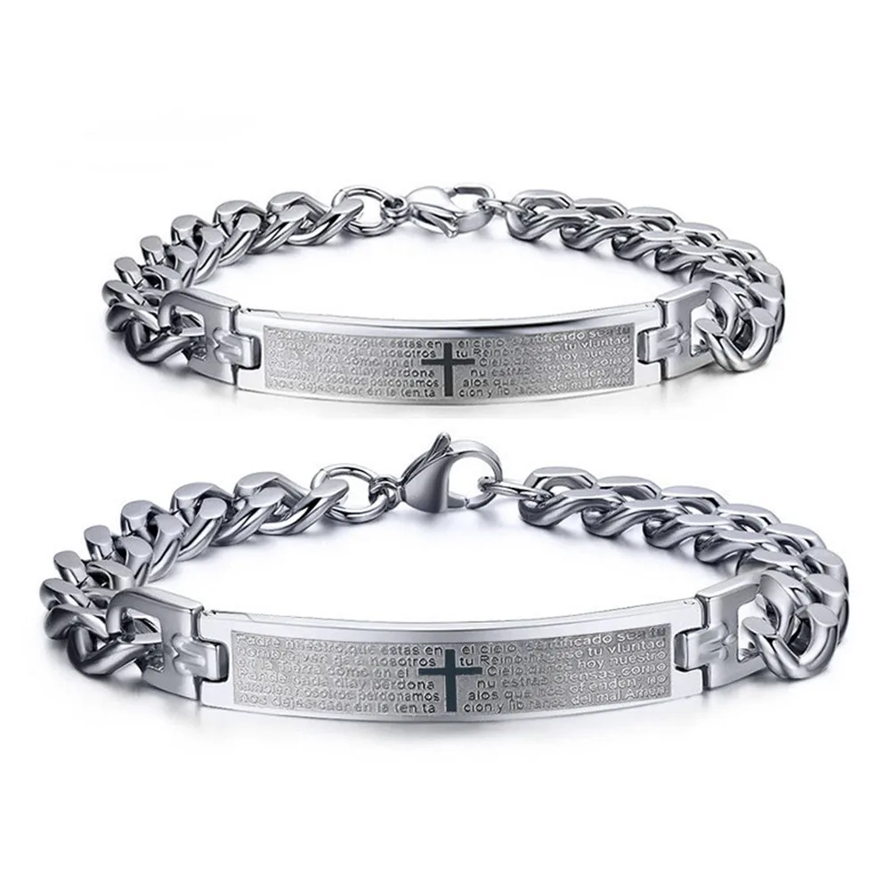 Новая мода Панк Крест Браслет для женщин мужчин Библейский серебряный цвет