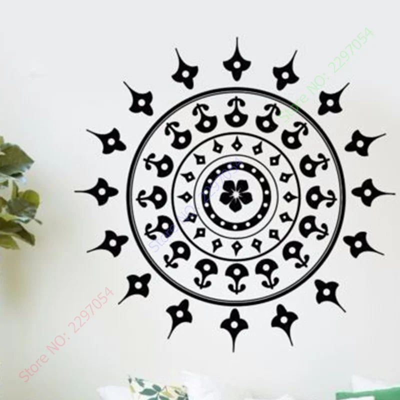 Наклейка на стену, йога спальня Йога Мандала Менди цветочный узор орнамент Om индийский 56x56 см