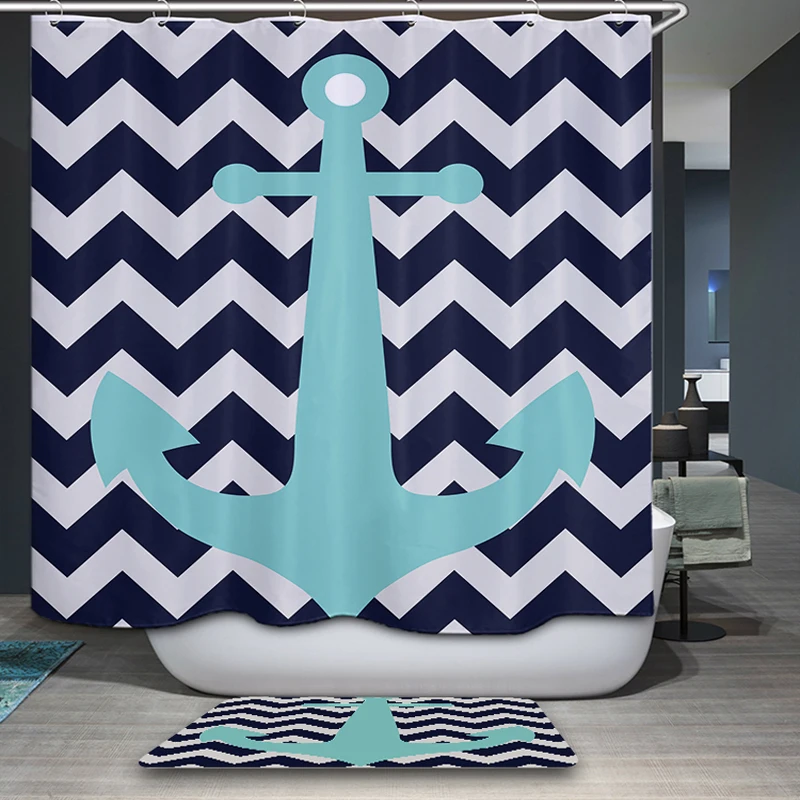 Waterproof &amp Mildewproof Polyester Shower Curtain Nautical Anchor / Geometric Spanish House Bathroom Decor With Hooks | Дом и сад