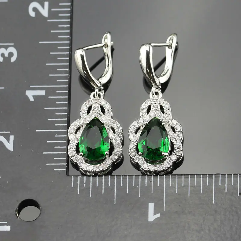 925 штамп зеленый кристалл белый циркон комплекты украшений для женщин серебро