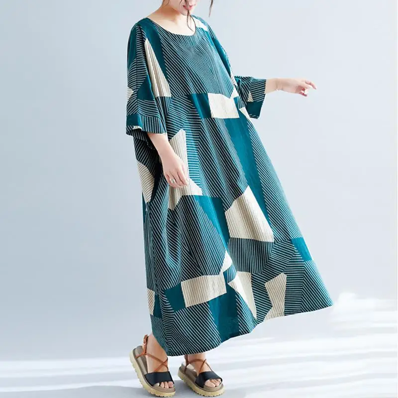 Женское свободное платье большого размера 150 кг хлопковое длинное с коротким