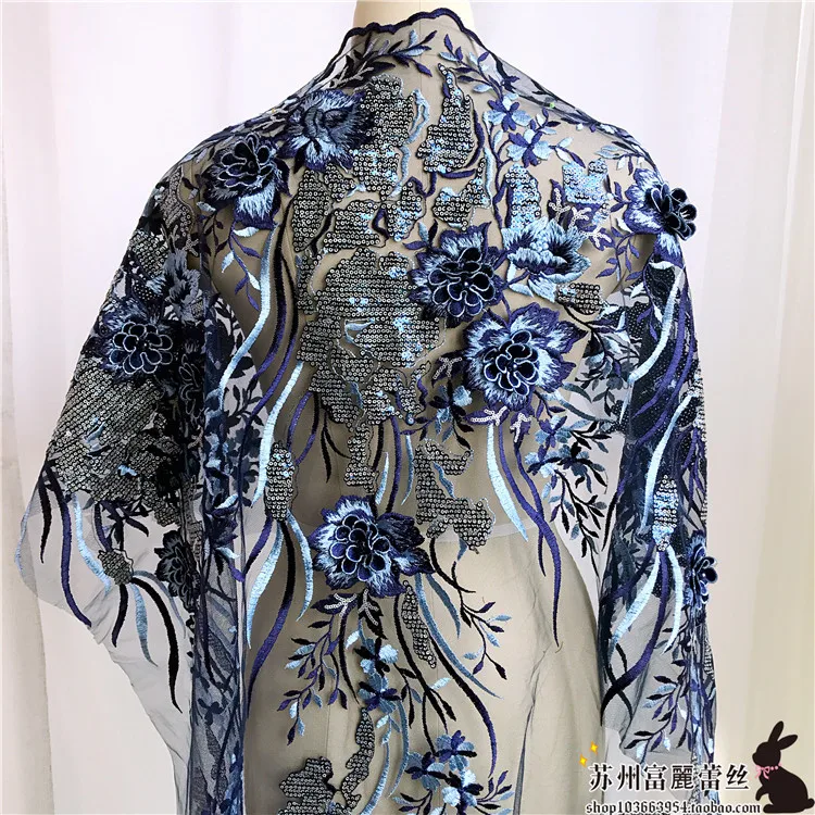 

Super Lace embroidery patches Handmade flowers with Pearl sequins Eugen yarn Applique for DIY Wedding dress 1order=1pc