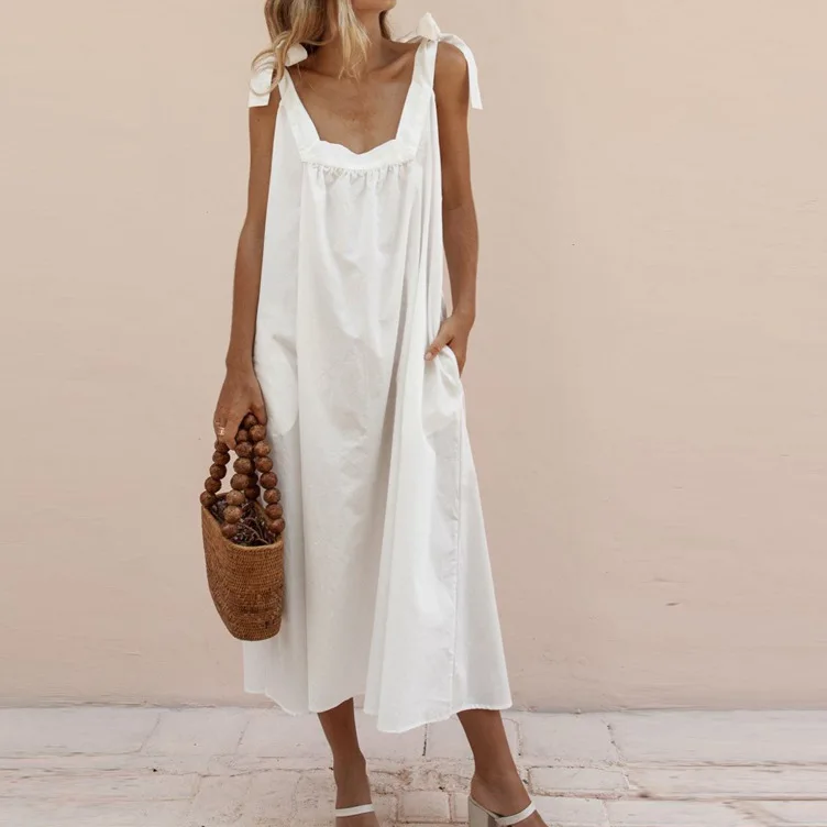Повседневное длинное женское платье макси в стиле бохо однотонные свободные