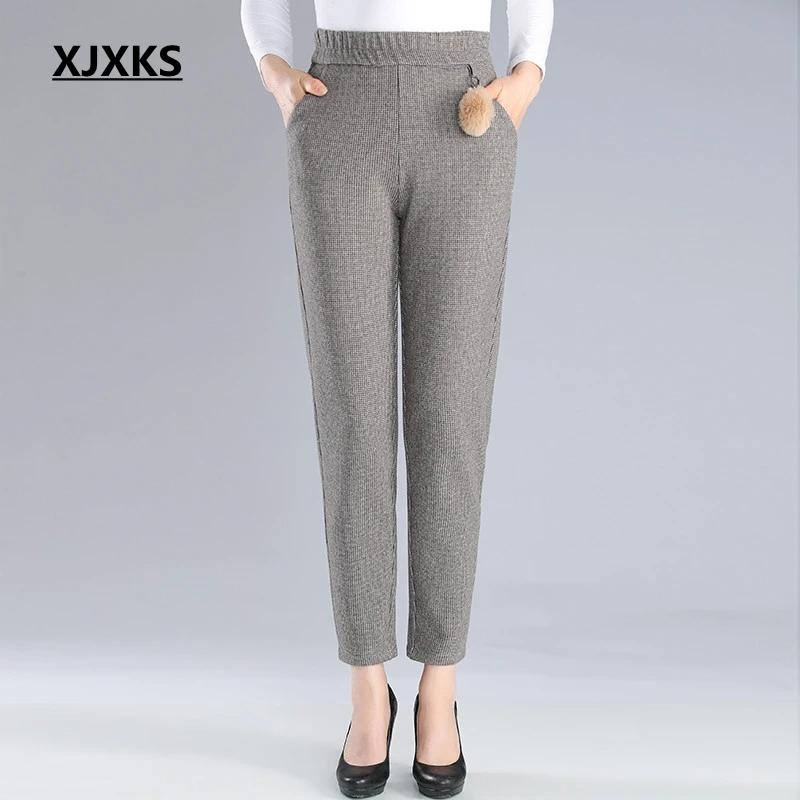 1 XJXKS pantaloni donna, высококачественные теплые женские штаны-шаровары, удобные модные однотонные повседневные женские брюки с украшением - Цвет: 1