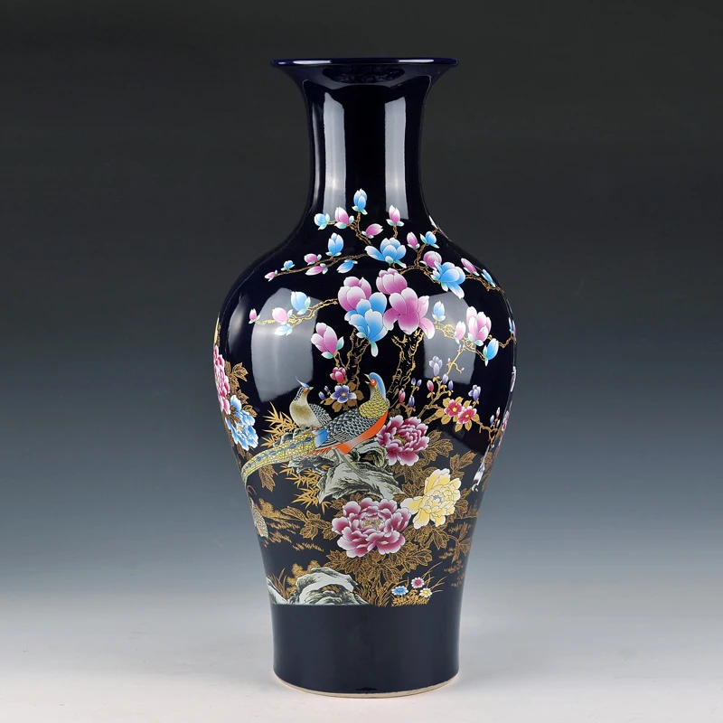 Керамическая ваза для цветов с синим пионом Jingdezhen французский рыбий хвост