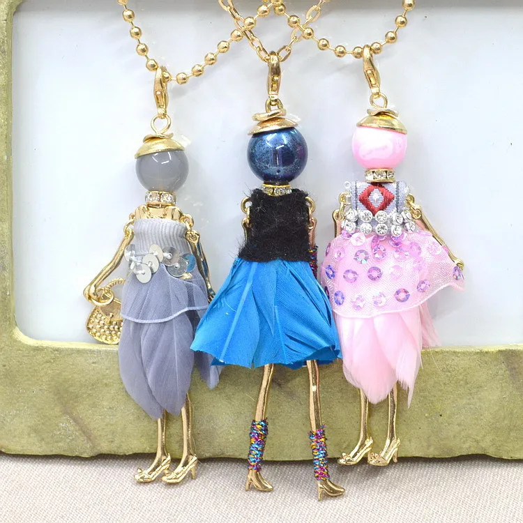 2015 Весна Горячая распродажа! Милое милое платье с перьями Кукольное ожерелье