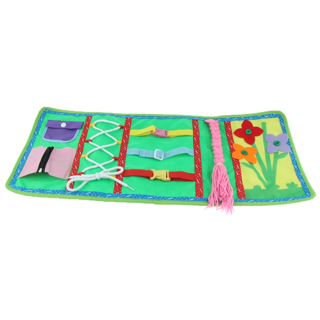 

Baby Montessori Early Learning Basic Life Skills Braid Hair Cloth Book Training Toy - Zip, Snap, Button Buckle Lace & Tie Puzzle