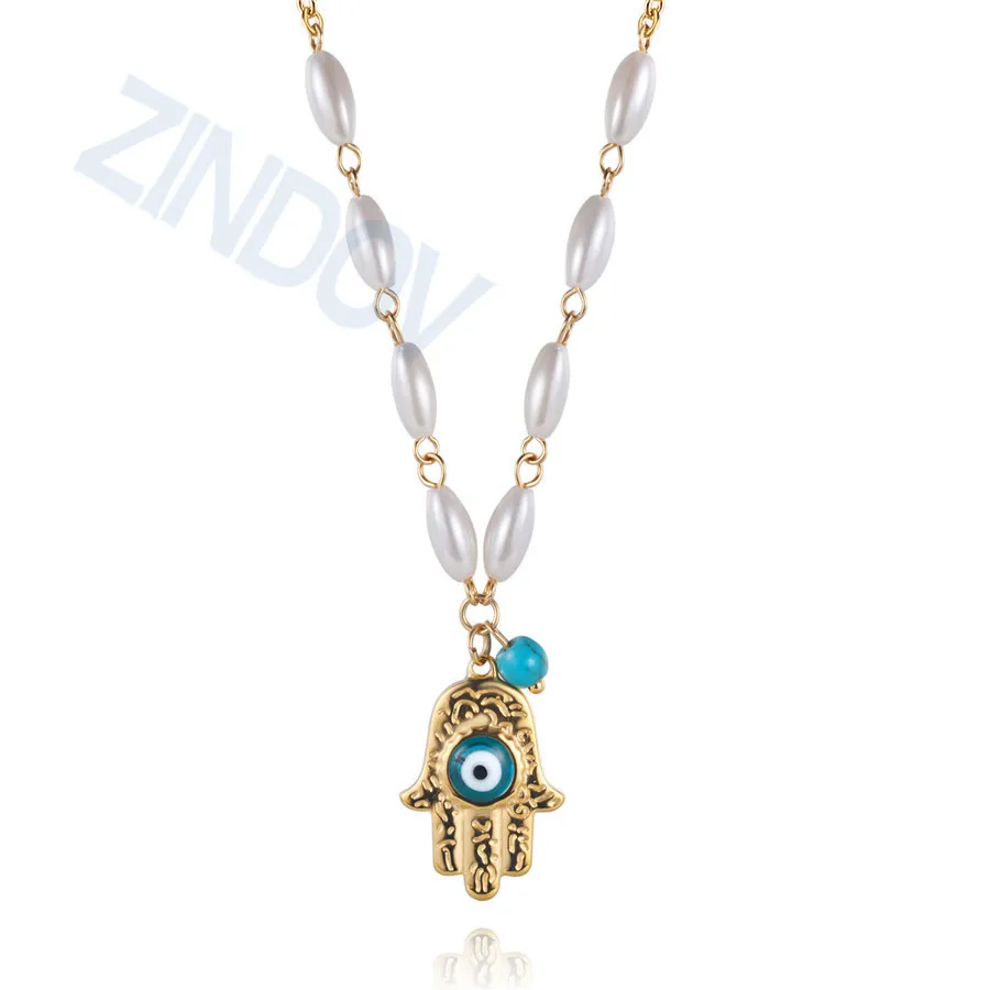 Женские золотые ожерелья из нержавеющей стали ZINDOV модные подвески с голубым