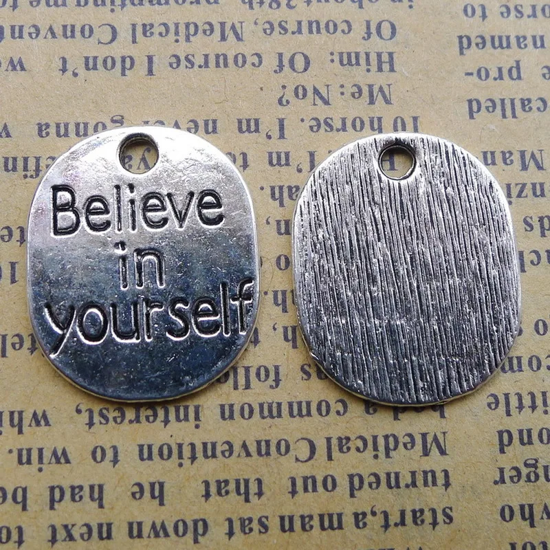 

Yamily 20pcs-18X22mm Antique silver tone Believe in yourself Charm Pendant for diy Jewelry