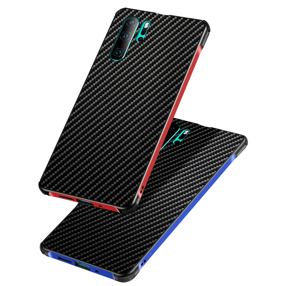 For Huawei P30 Lite Case Cover Metal Aluminum Bumper Carbon Fiber Hard PC Back Pro |