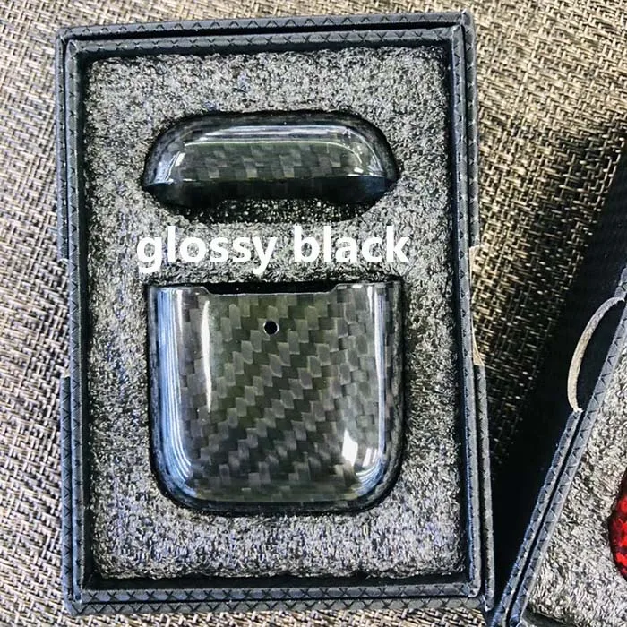 Glossy Black Чехол из настоящего углеродного волокна для Apple AirPods 2 роскошный тонкий светильник защитный чехол из углеродного волокна для наушников для AirPods 2 аксессуары - Цвет: Glossy Black