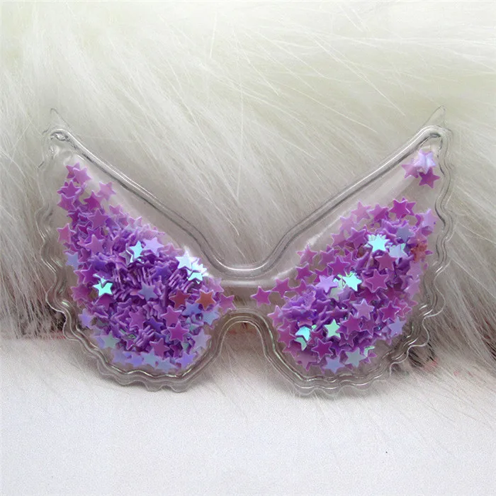 purple 12 шт., 7*5 см, крылья ангела, прозрачные, блестящие, со звездами, плавные патчи, аппликации для детей, заколки и аксессуары для волос DIY - Цвет: purple