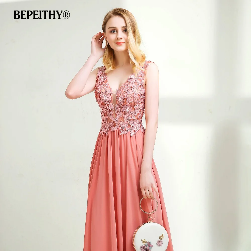 Vestido De Festa длинное вечернее платье с v образным вырезом кружевные розовые вечерние