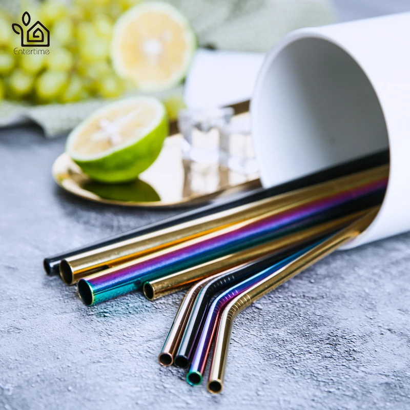 Entertime Set of 3pcs reusable Stainless Steel Drinking Straws smoothie straws+1 pc cleaner brush with pouch bag 3 sets/lot | Дом и сад