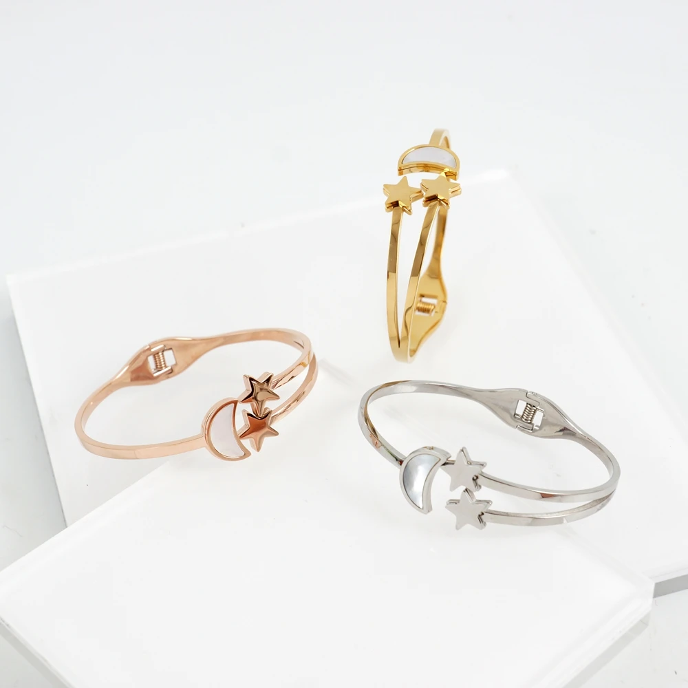 Модные браслеты и из нержавеющей стали со звездами луной для женщин позолоченные