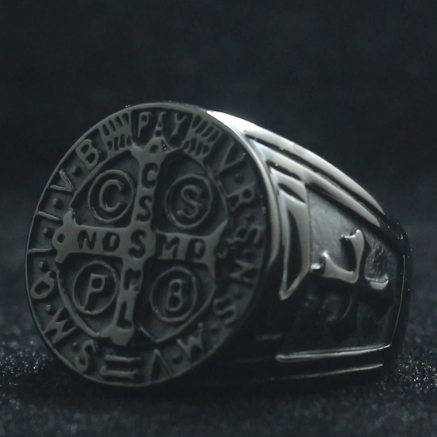 Unisex Saint Benedict of Nursia CSPB CSSML NDSMD Men 316L Stainless Steel Black Ring Newest | Украшения и аксессуары
