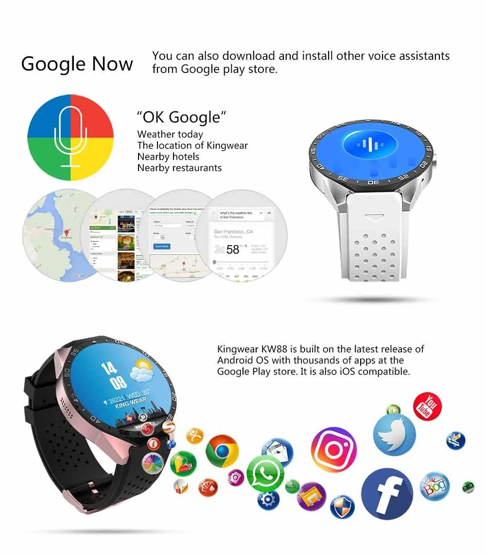 KW88 Android 5 1 ОС Смарт часы Электроника 39 дюймов MTK6580 SmartWatch телефон Поддержка 3G wifi nano