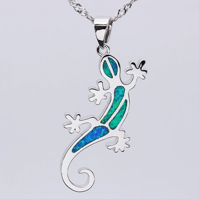 Яркая модная бижутерия в форме геккона с серебряной цепочкой OP003|blue opal pendant|opal