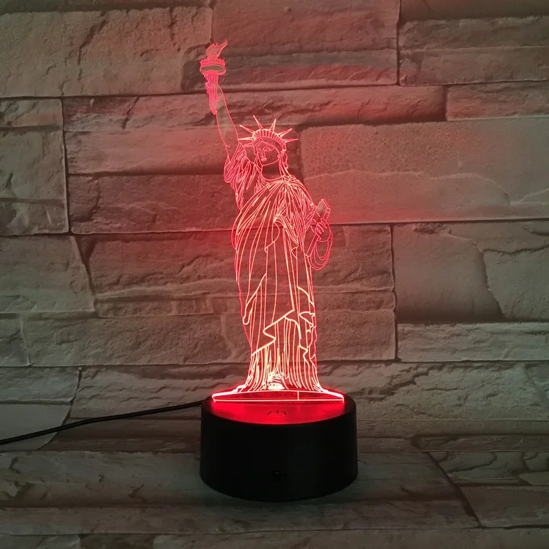Американская Статуя Свободы 3D лампа светодиодный фонарь сенсорный RGB меняющий