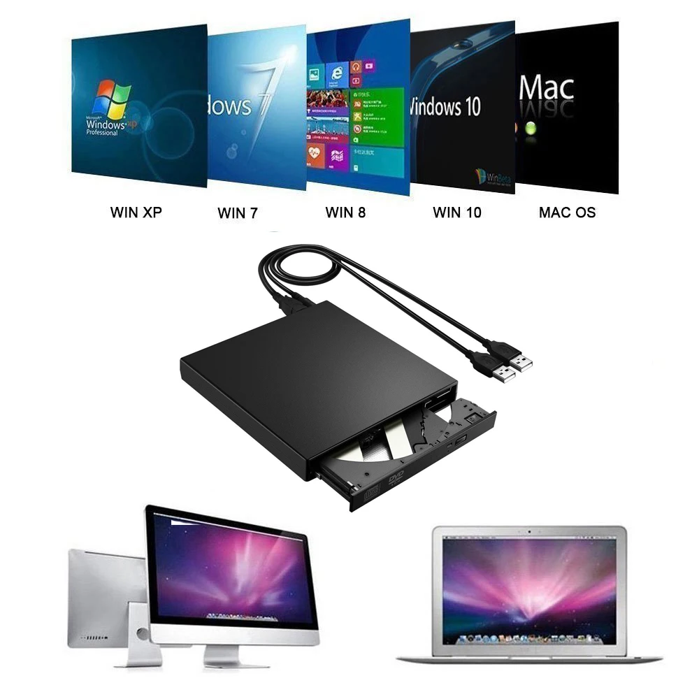 Внешний оптический привод DVD ROM USB 2 0 CD/DVD-ROM устройство записи тонкого портативного