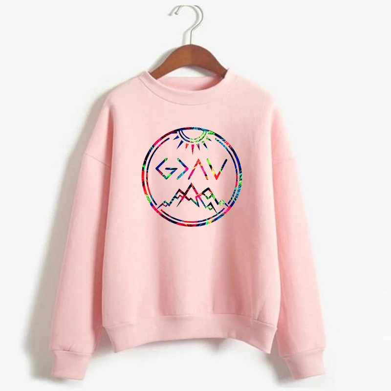 Бог больше, чем высокие и низкие толстовки для женщин Повседневное Crewneck Толстовка Pullvoers свободные пот Femme костюмы