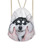 3D сумка на шнурке FORUDESIGNS с изображением милой кошки хаски, рюкзак с изображением животного для колледжа, путешествий, женская сумка для покупок, пляжная сумка