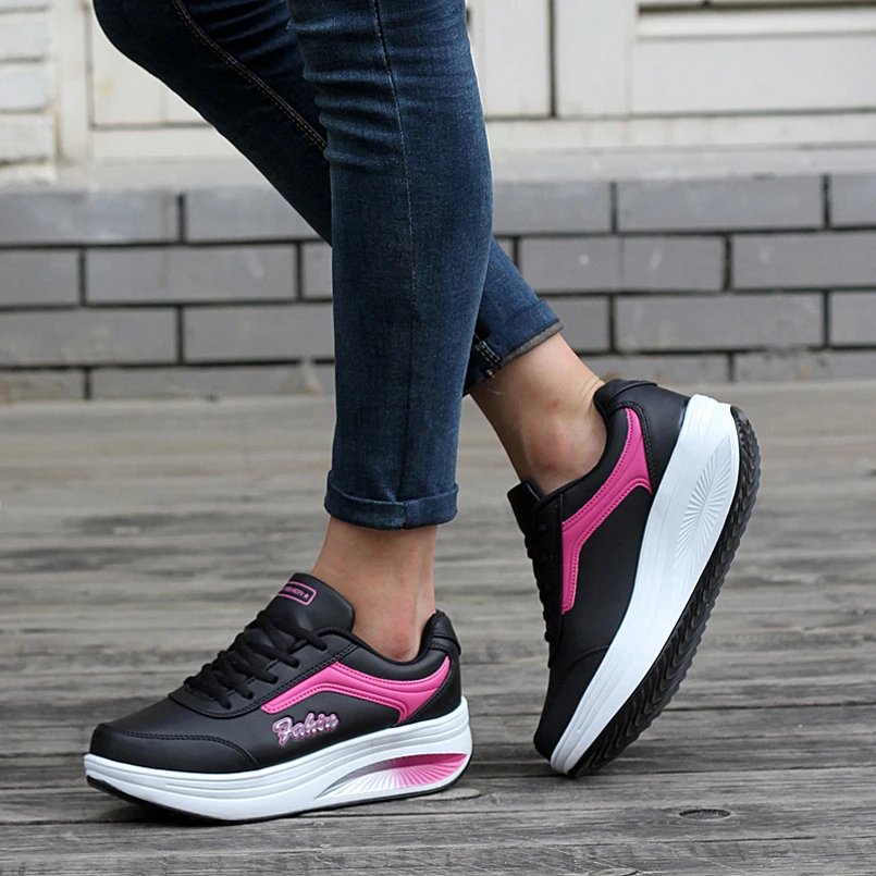 

Spring 2019 Fashion Women Shoes Casual Breathable Shake Wedges Walking Shoes Woman Leather Shoes Woman Sneakers