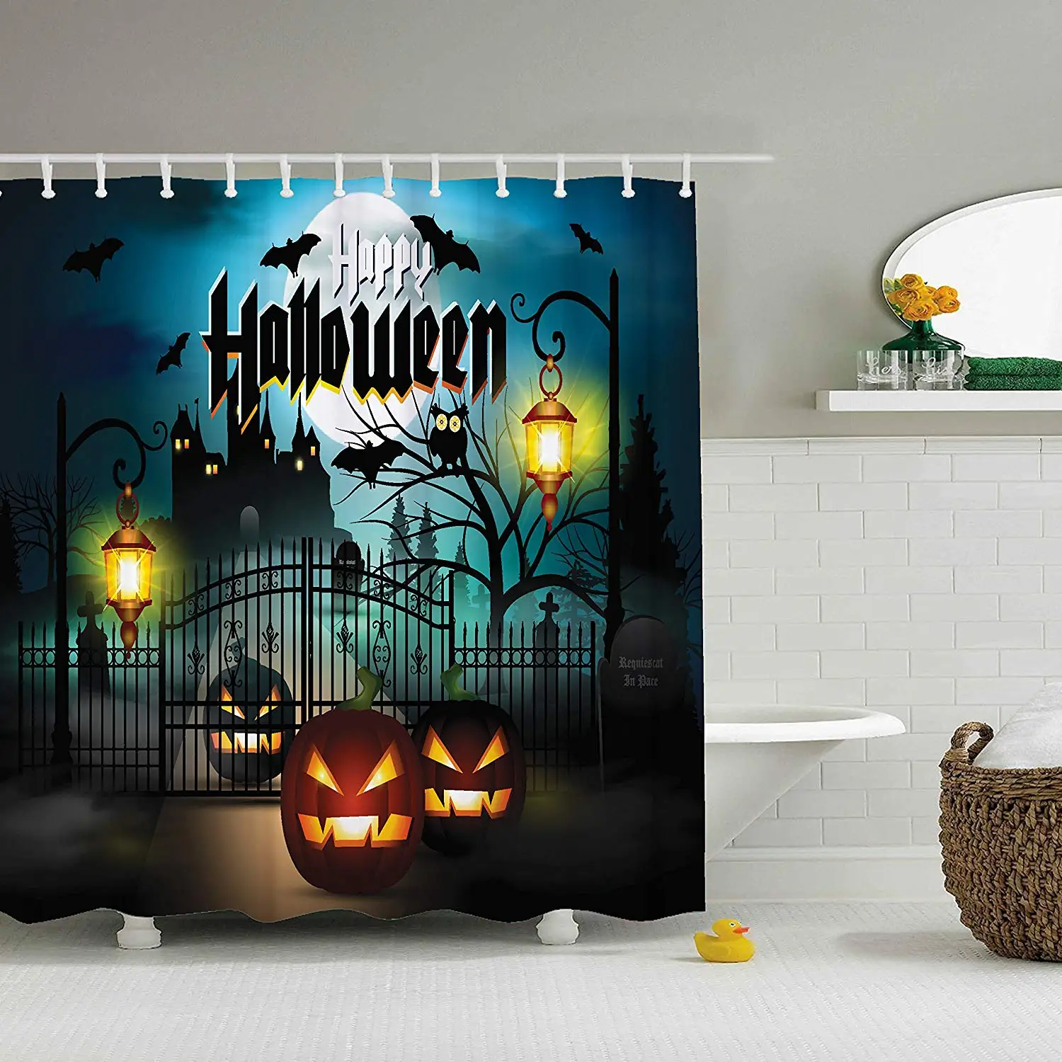 

Halloween Shower Curtain Waterproof Resistant Fabric Bathroom Polyester