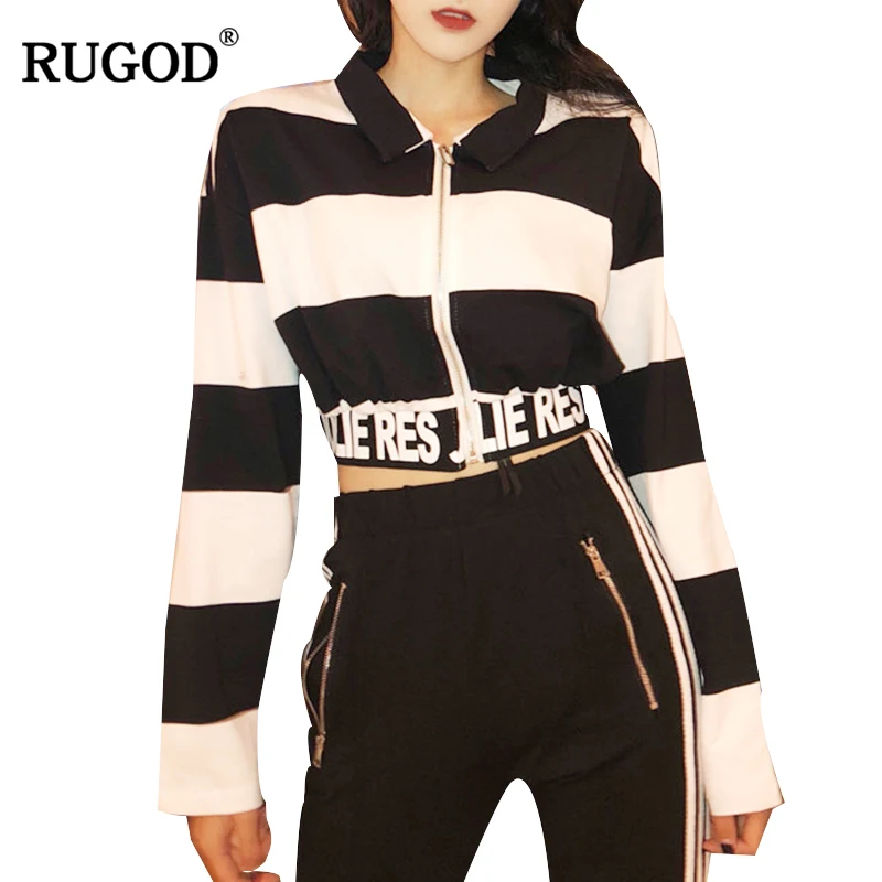 RUGOD 2019 женская новая модная полосатая короткая рубашка с отложным воротником и