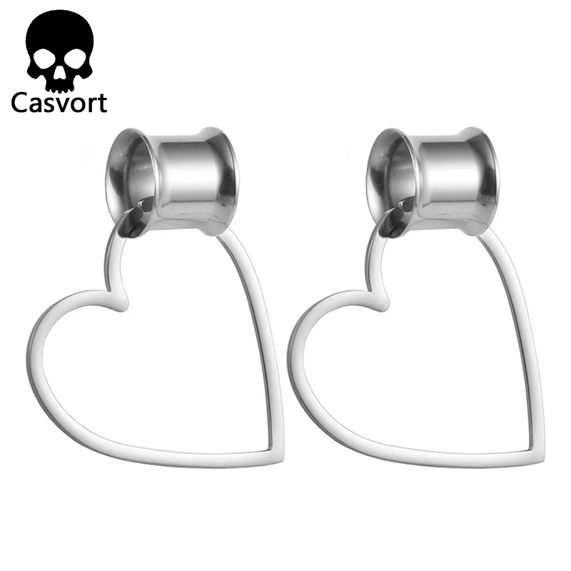 silver Casvort новые съемные в форме сердца Висячие беруши пирсинг ювелирные изделия для тела из нержавеющей стали ушные Датчики Тоннели носилки - Окраска металла: silver