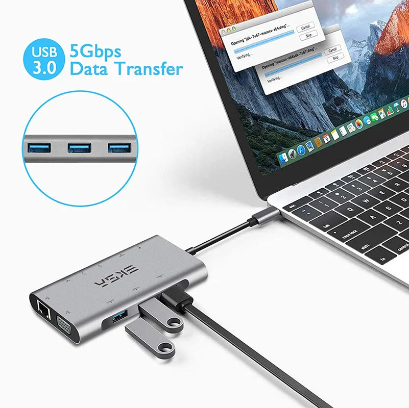 EKSA usb хаб C 10 в 1 адаптер Thunderbolt 3 Type порт USB 0 4K HDMI совместимый VGA RJ45 Gigabit Ethernet для Macbook