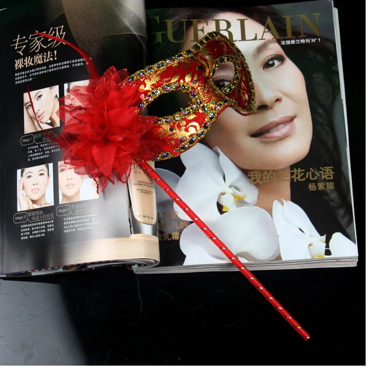 100 шт./лот вечерние няя маска ручной работы с палочкой Свадебная Венецианская