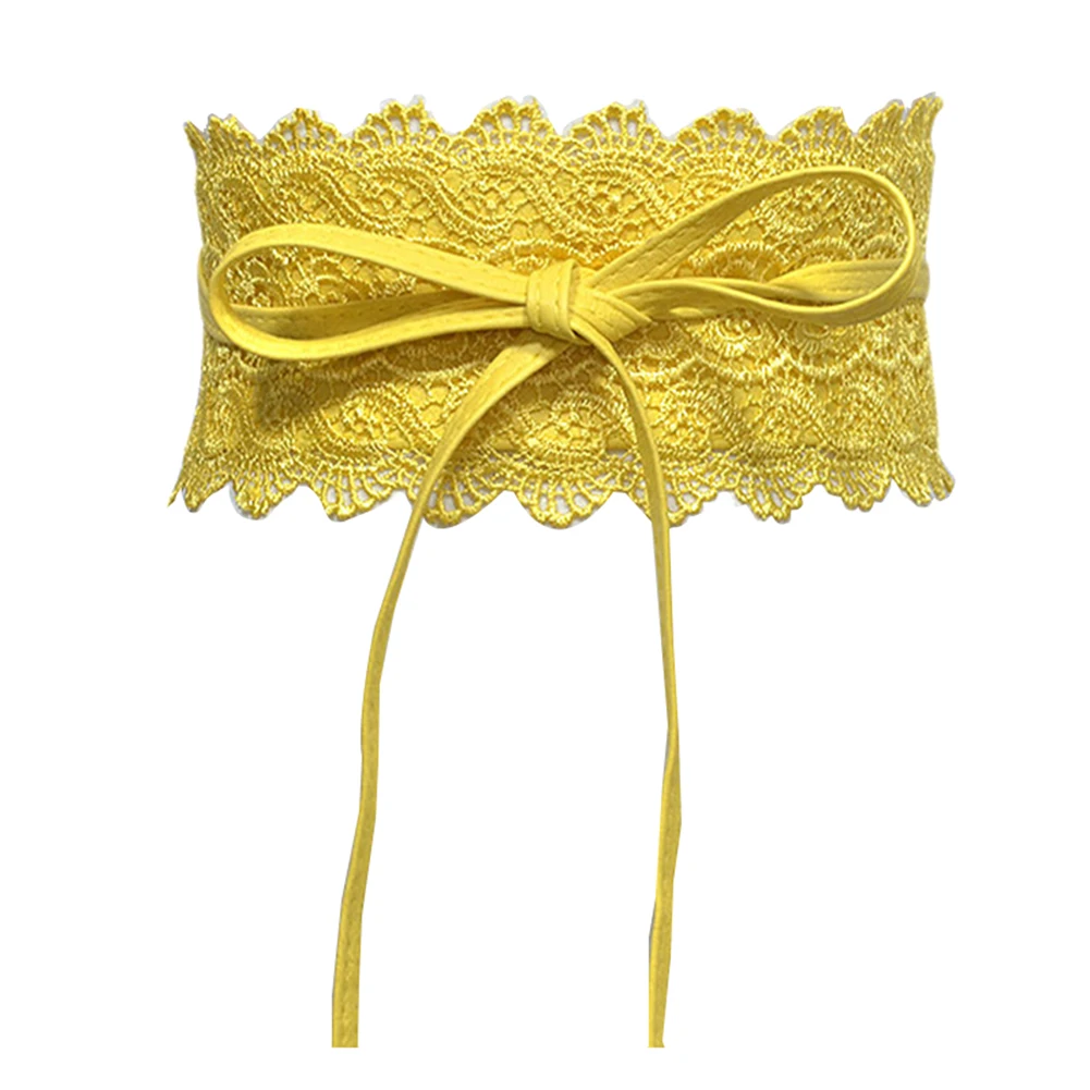 Yellow Модный однотонный корсет из искусственной кожи пояс широкий кружевной пояс эластичный пояс женский пояс вечерние Пояс кушак Декор - Color: Yellow