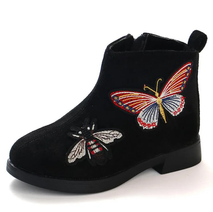 butterfly black Новые ботинки для девочек, детская обувь, водонепроницаемые ботинки martin, брендовые резиновые сапоги с вышивкой для девочек,, модная детская обувь принцессы - Цвет: butterfly black