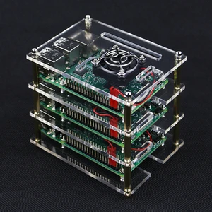 Прозрачный акриловый чехол для Raspberry Pi 4 Model B, 3 слоя + Охлаждающие вентиляторы для Raspberry Pi 43B +3