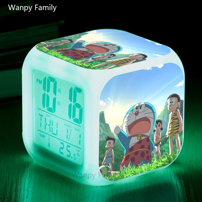 [Wanpy family] кашемировая Толстовка Doraemon, Будильник для детей, подарок на день рождения, прикроватные настольные часы, меняющие цвет, будильник - Цвет: Шоколад
