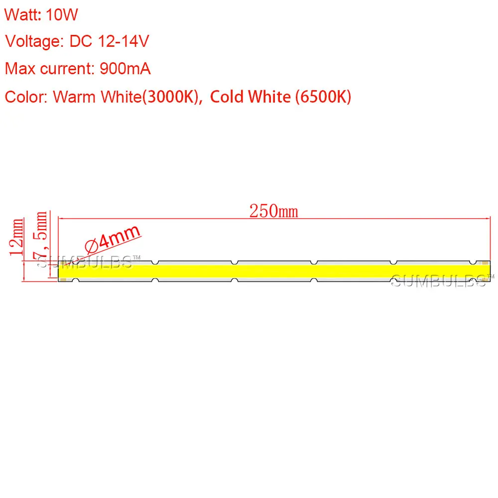 [Sumbulbs] 250x12MM 12V COB LED Bulb Strip Lamp 10W Ultra Bright 1000LM 25CM Bar Light for DIY Car Work Table House Lighting|Светодиодные