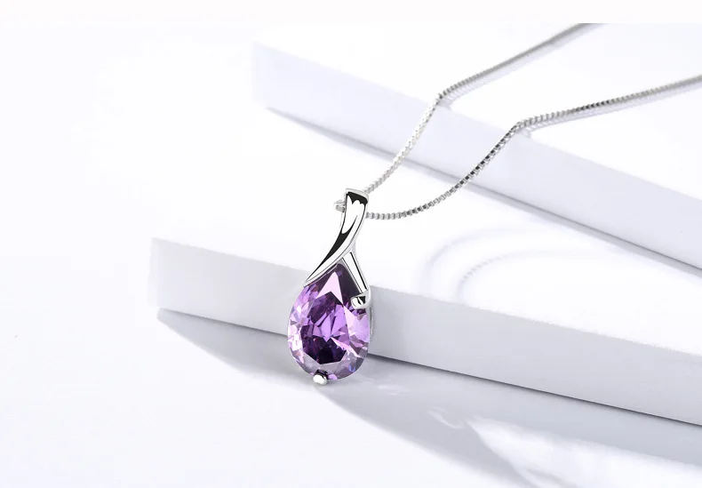 Water drop necklaces pendants 925 sterling silver with Cubic Zironia stone Purple pendant jewelry making for women | Украшения и