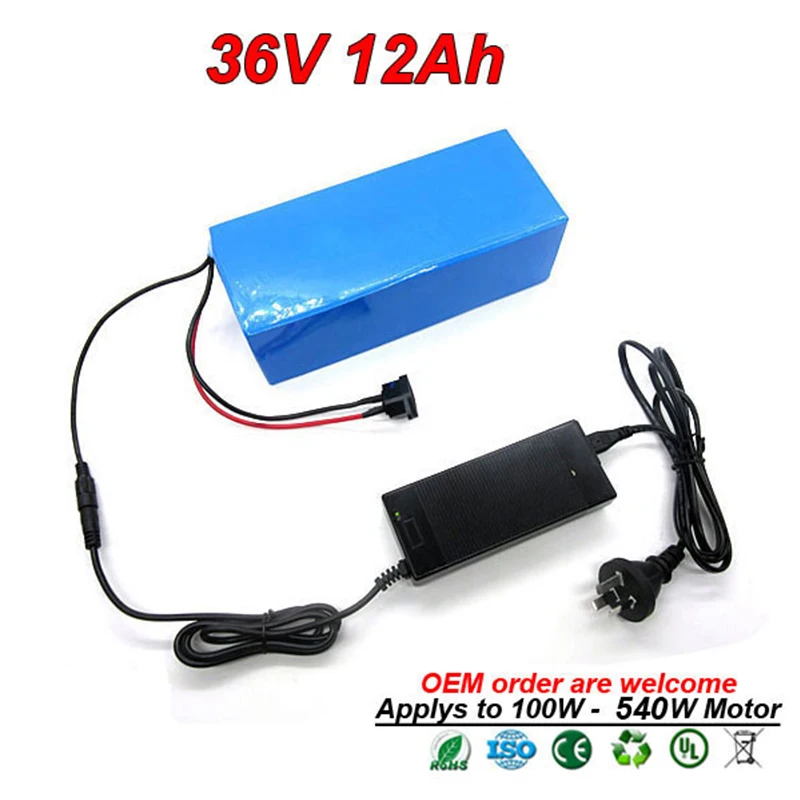 36V 12Ah 500W комплект литий-ионных батарей для электровелосипеда аккумуляторная