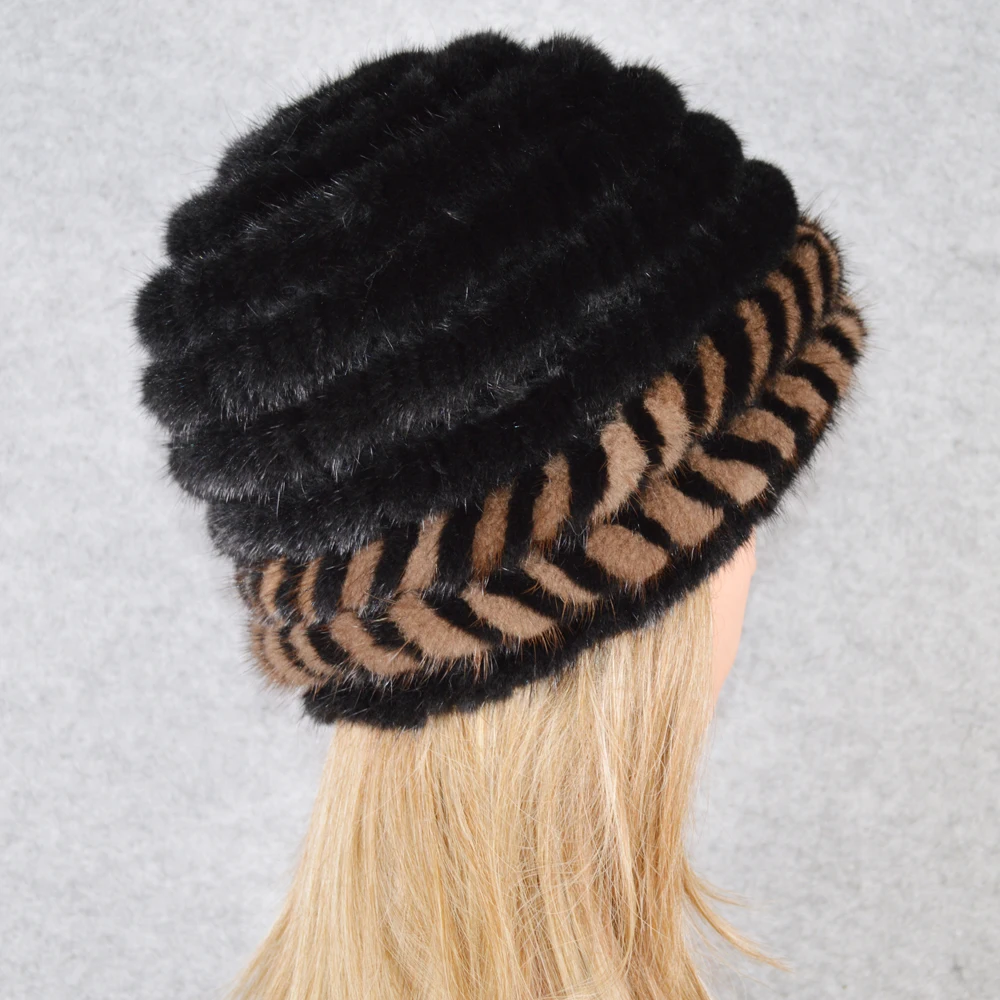 Новинка 2020 стильная Зимняя Шапка бини из натурального меха норки вязаные шапки