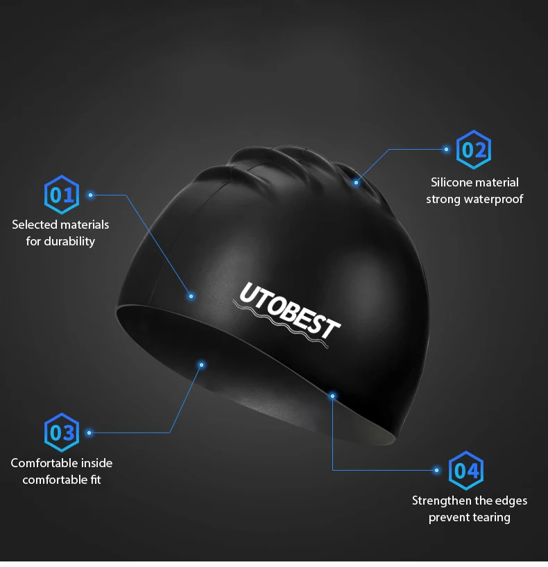 UTOBEST силиконовая шапочка для купания, водонепроницаемая шапочка для бассейна, шапка для плавания, шапка для мужчин, женщин, взрослых, черная, белая