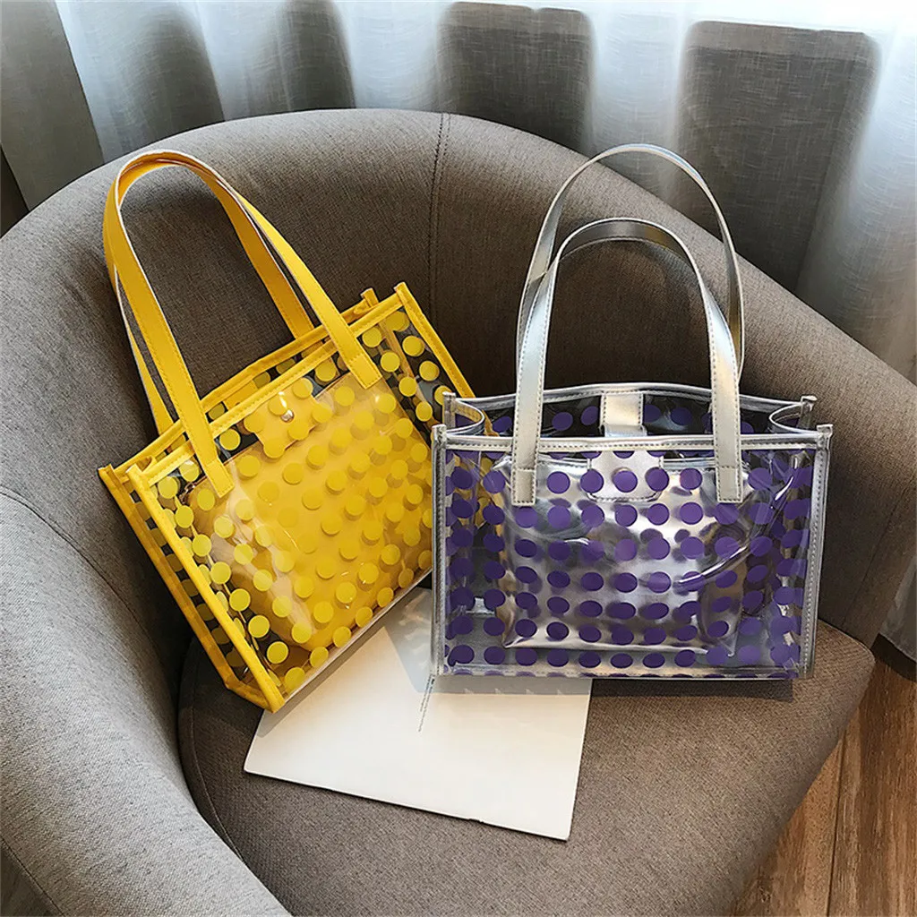 Женская прозрачная сумка через плечо тоут с волнистыми точками комплект из 2